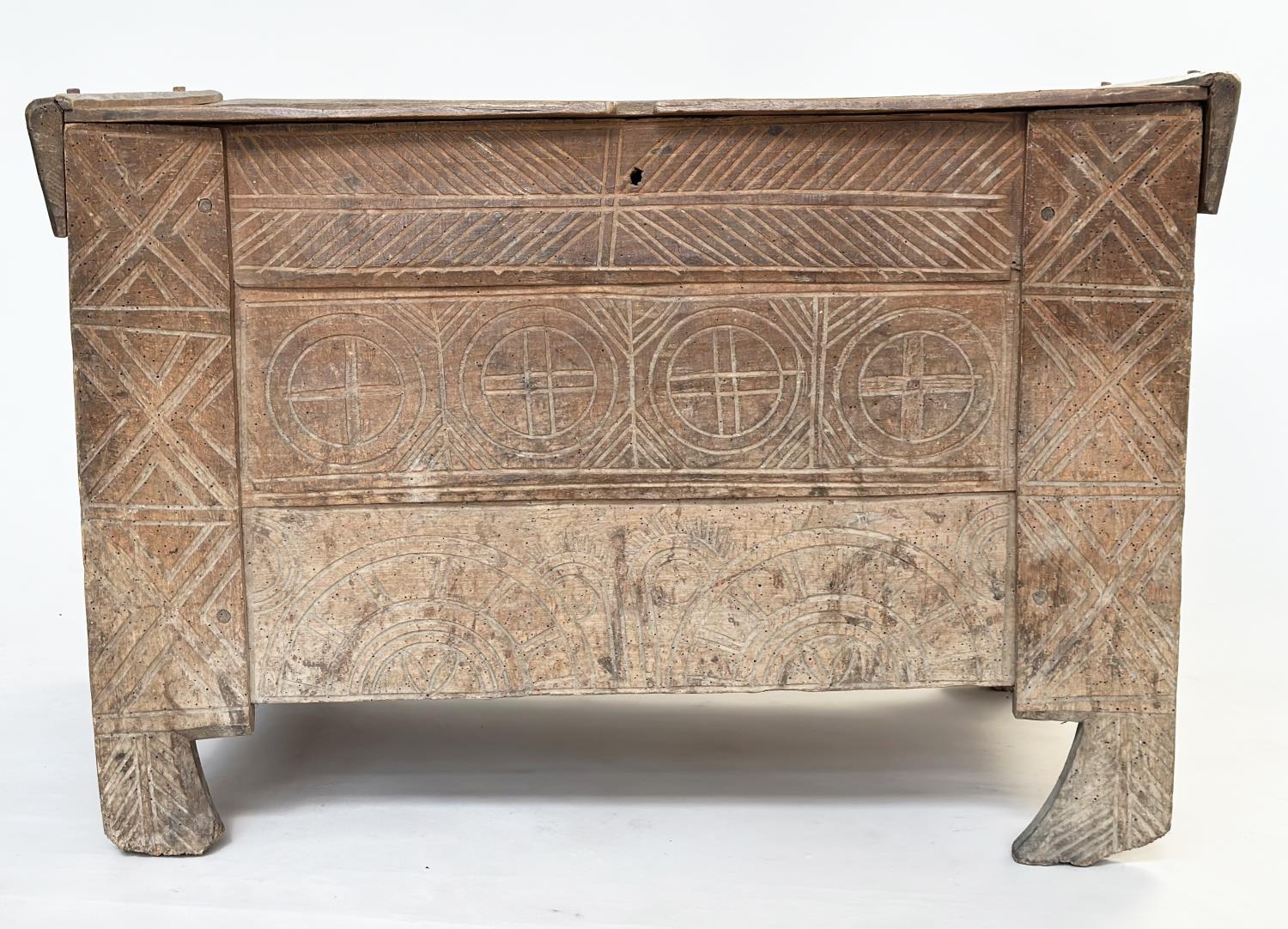 SCANDINAVIAN KISTA TRUNK, early 18th century sycamore of pegged construction with chip decorated - Image 2 of 12