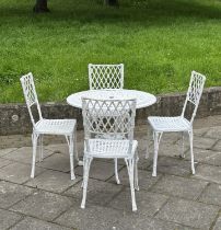 FAUX BAMBOO GARDEN SET, comprising a set of four chairs with lattice backs, 88cm H x 46cm W,