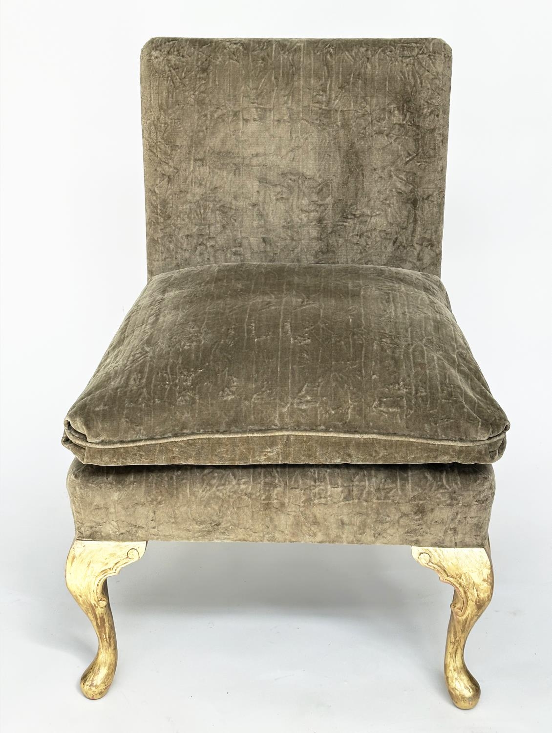 GEORGE SMITH SIDE CHAIR, teal green cut velvet upholstery and hand leaf gilded supports, 67cm W. - Image 3 of 8