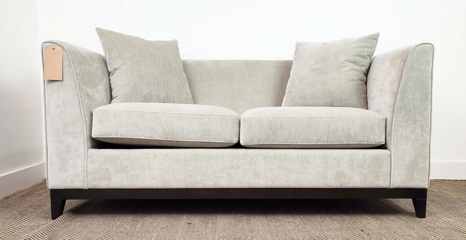 SOFA, grey fabric upholstered, ebonised supports, 160cm x 85cm x 75cm. - Image 2 of 7