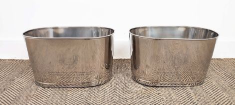 CHAMPAGNE COOLERS, a pair, polished metal, 24cm H x 43cm W x 28cm D. (2)