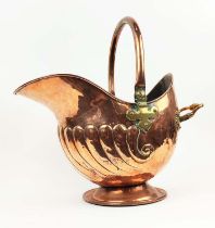 LARGE VICTORIAN COPPER HELMET COAL SCUTTLE, mid-19th century, by William Soutter & Sons of
