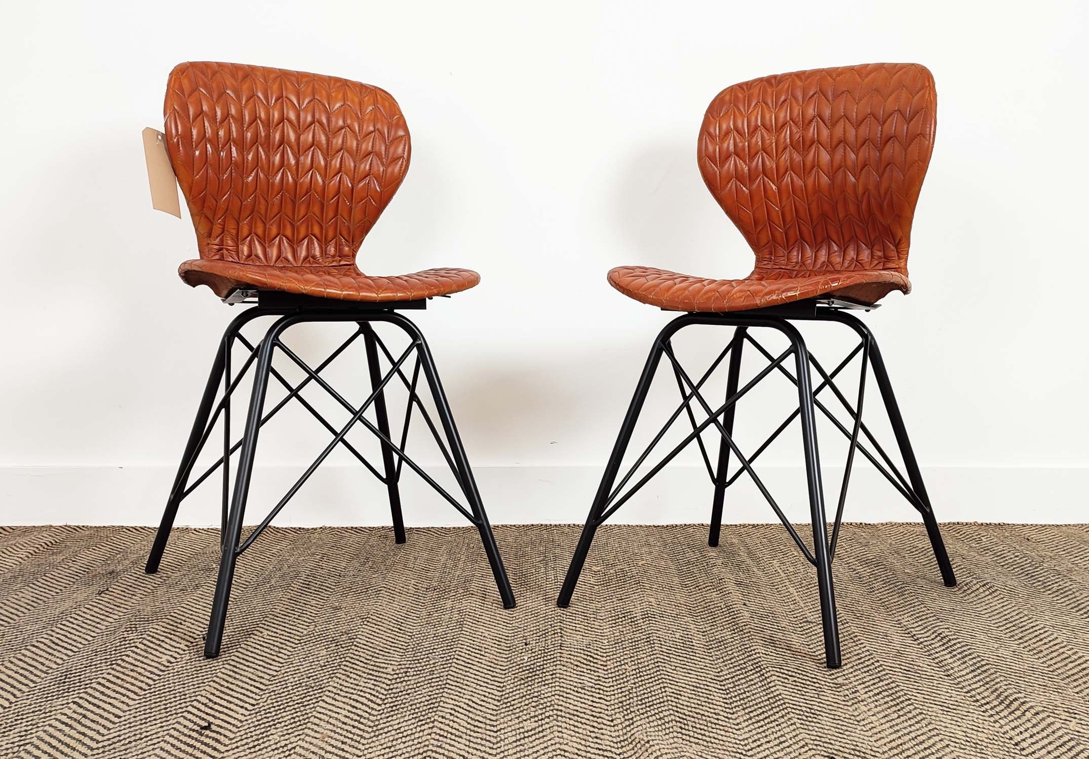 SIDE CHAIRS, a pair, stitched leather upholstery, 85cm H x 42cm W x 46cm D. (2) - Image 2 of 6