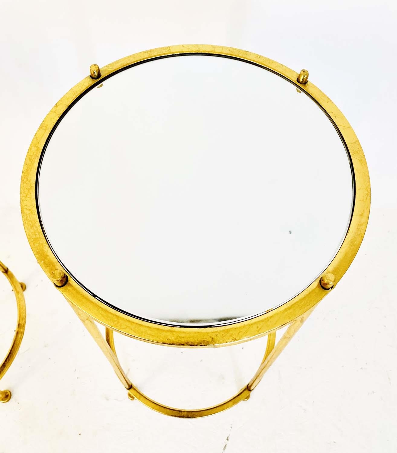SIDE TABLES, a pair, circular, gilt metal with mirrored tops, 64cm H x 32cm W (2) - Image 3 of 3