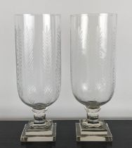 HURRICANE LANTERNS, a pair, cut glass, 41cm H.