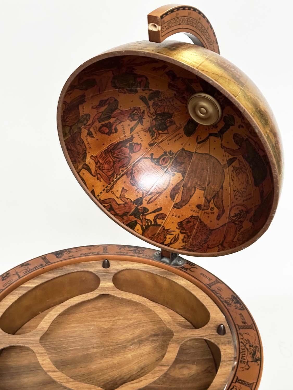 GLOBE COCKTAIL CABINET, in the form of an antique terrestrial globe on stand with rising lid, 90cm - Image 6 of 7