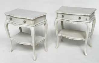LAMP TABLES, a pair, French Louis XV style grey painted each with drawer and undertier, 50cm x