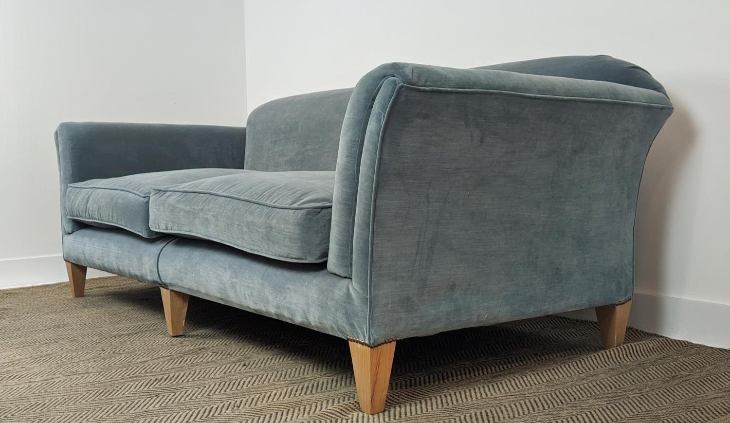 SOFA, velvet upholstered with seat cushions and beechwood legs, 83cm H x 224cm W x 103cm D. - Image 6 of 10