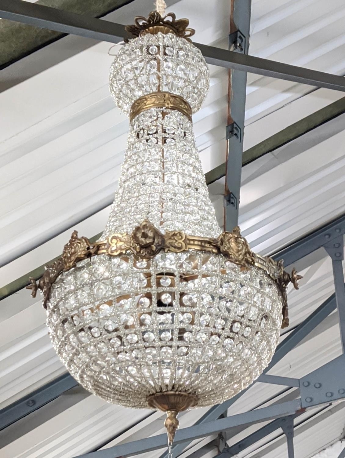 BAG CHANDELIERS, a pair, Empire style glass and gilt metal, 62cm H. (2) - Image 2 of 4