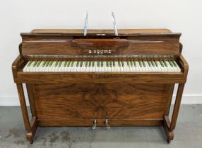 MODEL 'MINX MINATURE' PIANO, Art Deco burr walnut by B. Squire, with green and white keys, 52cm D