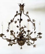 VAUGHAN CHANDELIER, foliate and floral metal work with scrolling arms and six lights, 90cm H.