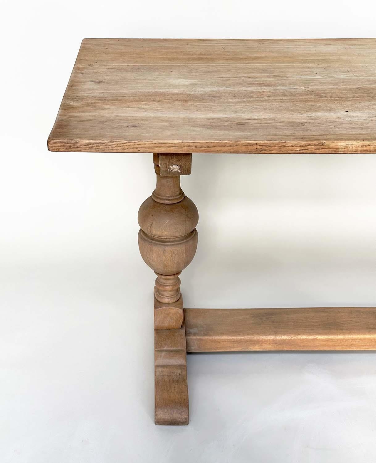 REFECTORY TABLE, early English style oak with planked top, cup and cover turned pillar trestles - Image 3 of 12