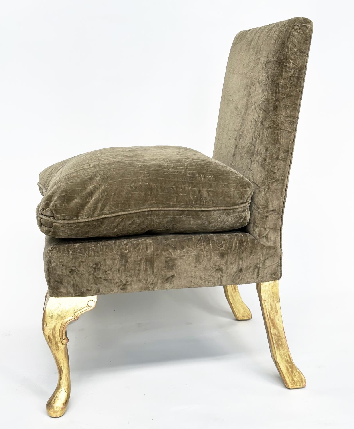 GEORGE SMITH SIDE CHAIR, teal green cut velvet upholstery and hand leaf gilded supports, 67cm W. - Image 4 of 8