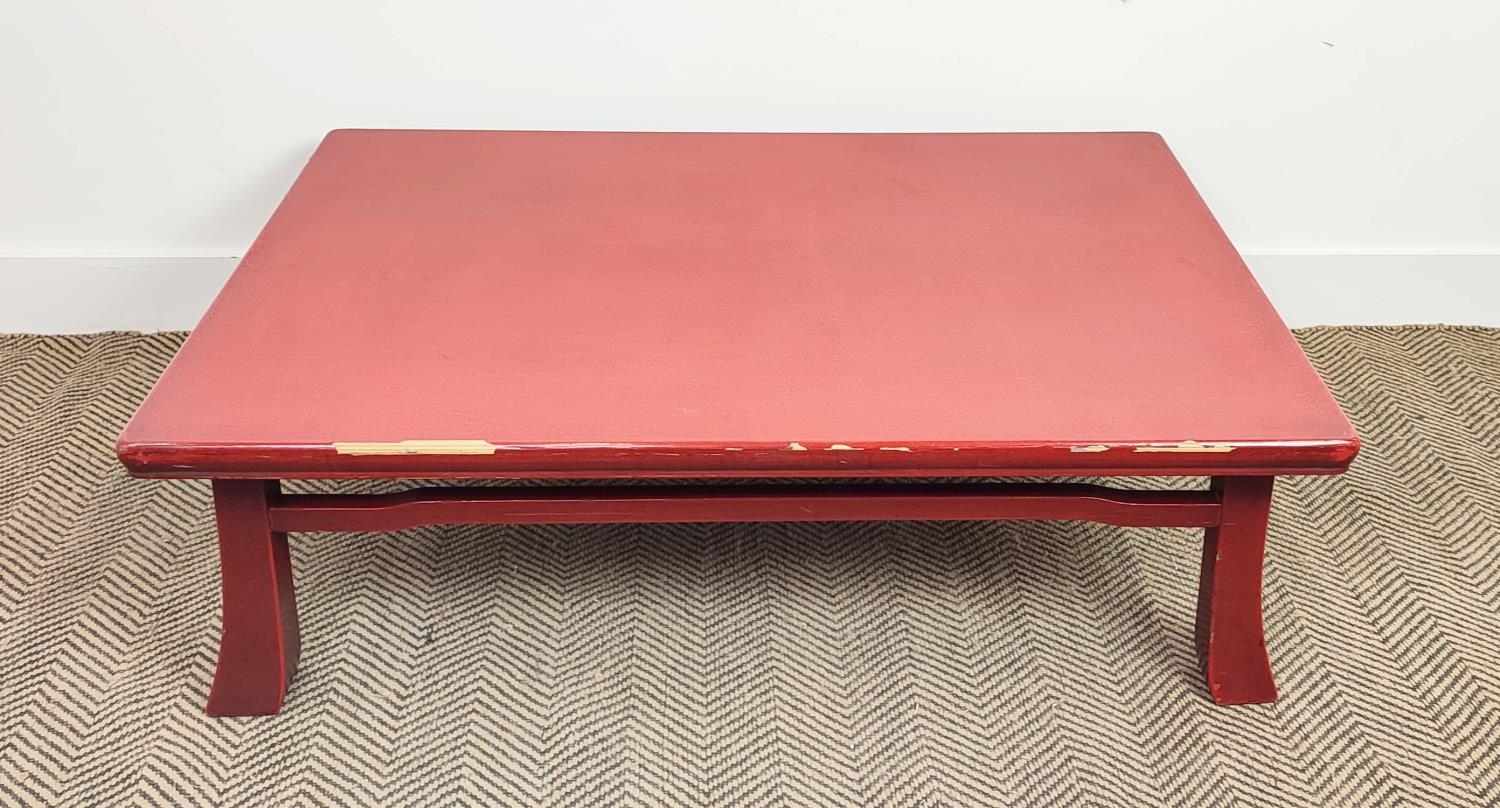 LOW TABLE, Asian in red lacquer finish, 106cm W x 75cm D x 35cm H lacquer.