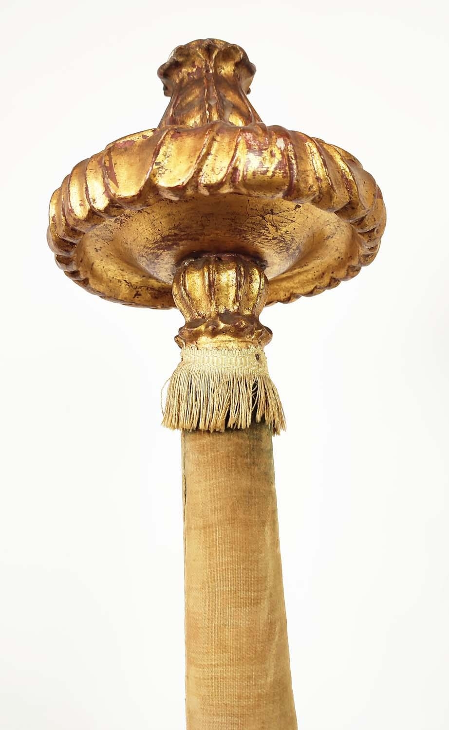 STANDING LAMP, cream painted and gilt, 152cm H another giltwood and velvet clad, 149cm H and a - Image 4 of 11