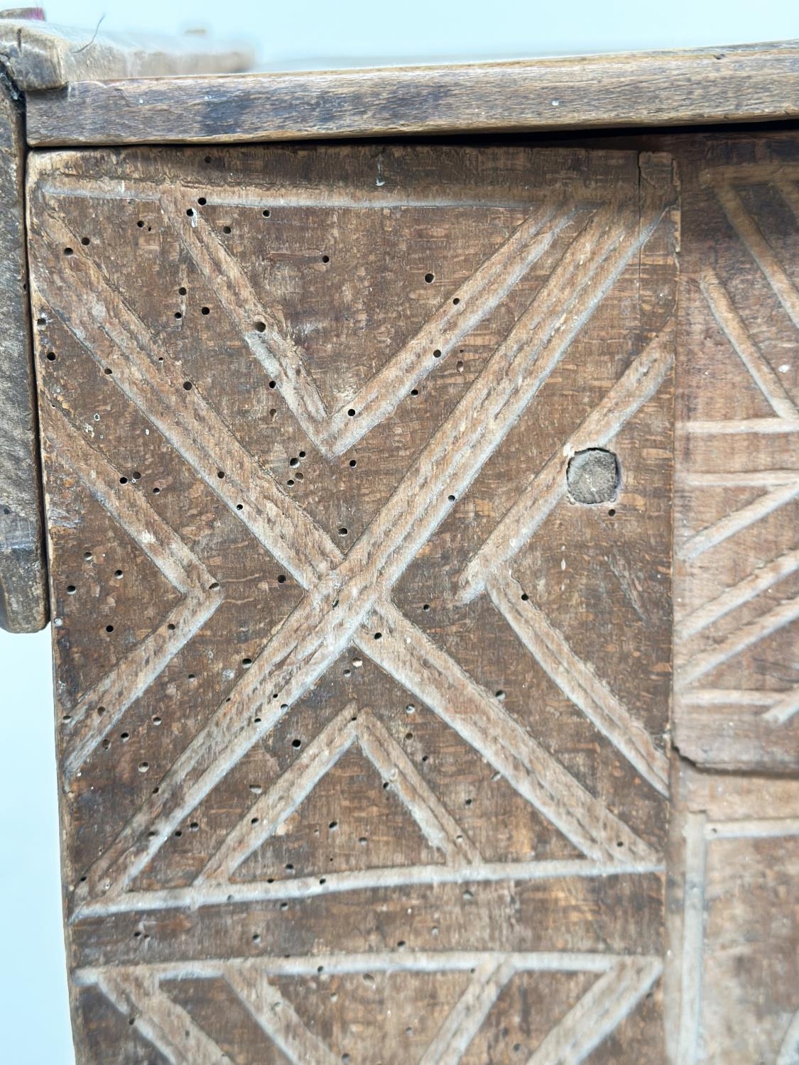 SCANDINAVIAN KISTA TRUNK, early 18th century sycamore of pegged construction with chip decorated - Image 4 of 12