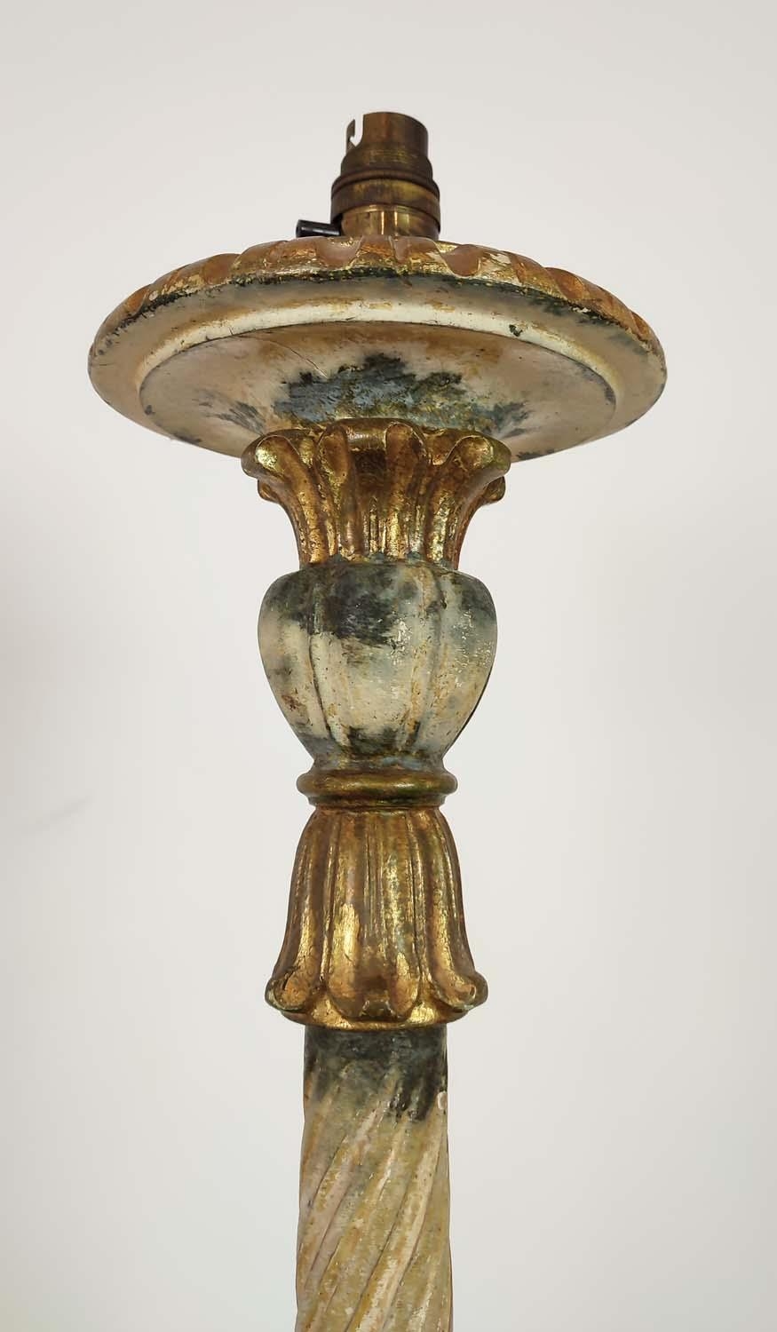 STANDING LAMP, cream painted and gilt, 152cm H another giltwood and velvet clad, 149cm H and a - Image 5 of 11