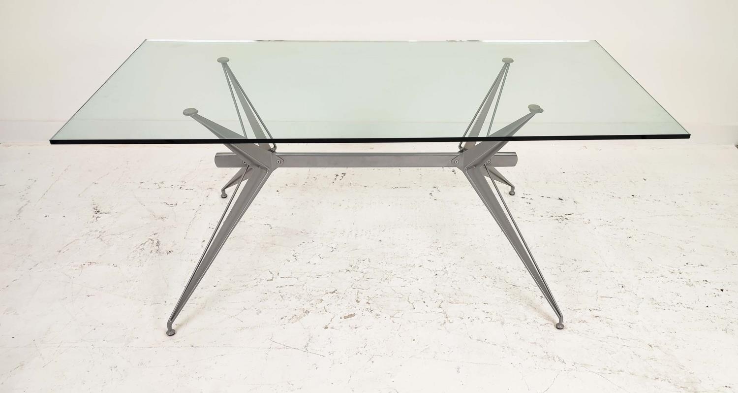 ATRIBUTED TO FASEM DINING TABLE, by Studio Archirivolto, glass top on metal base, 180cm x 85cm x