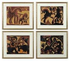 PABLO PICASSO, a set of four linocuts, 1962, suite linogravures, 32.5cm x 27cm.