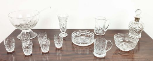 COLLECTION OF SIGNED CUT GLASS ITEMS, six Royal Doulton small glasses, one Stuart crystal bowl,