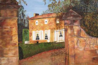 GEOFFREY FLANDERS, 'Country House', oil on canvas, 120cm x 151cm, signed.
