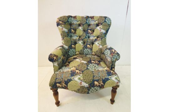 ARMCHAIR, Victorian style, with William Morris style upholstery on turned supports, 93cm H x 72cm - Image 2 of 5