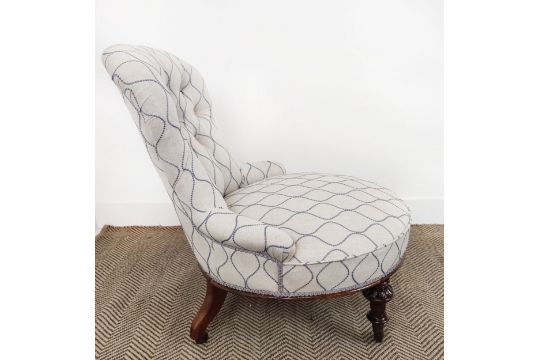 SLIPPER CHAIR, Victorian walnut, circa 1860, in geometric patterned linen on ceramic casters, 77cm H - Image 2 of 8