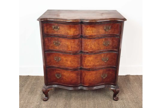 CHEST, Georgian design walnut with serpentine front of four drawers on cariole supports, 87cm H x - Image 1 of 8