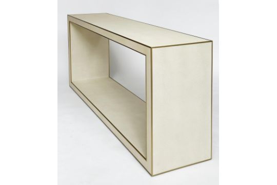 FAUX SHAGREEN CONSOLE TABLE, rectangular metal bound with undertier, 170cm W x 40cm D x 82cm H. - Image 21 of 35