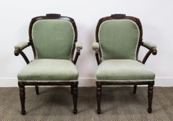 ARMCHAIRS, a pair, George IV simulated rosewood in green velvet, 97cm H x 66cm W 55cm D. (2)