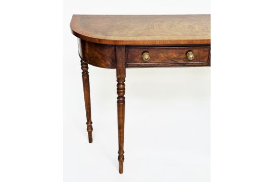 HALL TABLE, George III design burr walnut and crossbanded with two drawers and turned tapering - Image 7 of 9