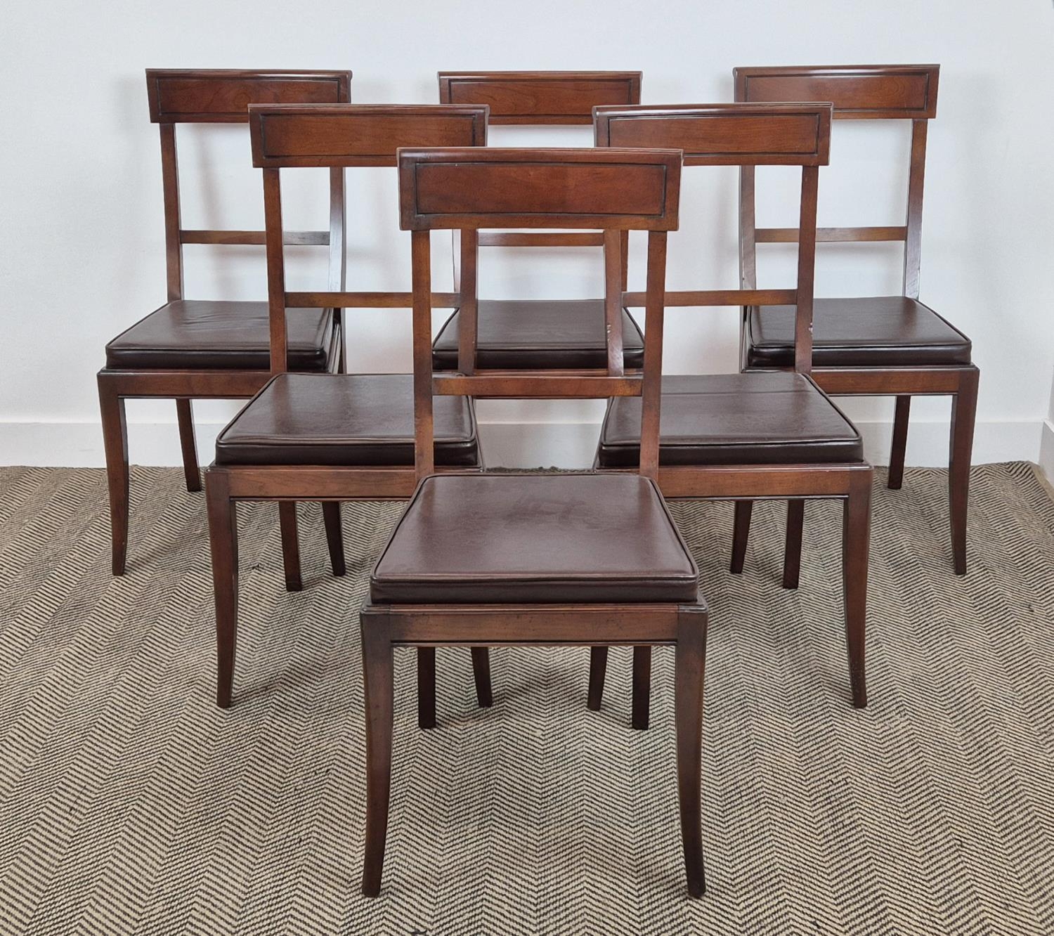 DINING CHAIRS, with leather seat pads, reproduction mahogany, 45cm W x 55cm D x 95cm H. (6) - Image 3 of 13