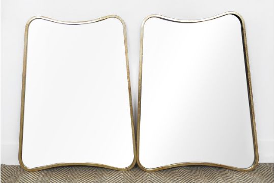 WALL MIRRORS, a pair, mid 20th century Italian style with shaped gilt frames, each 61cm W x 83cm - Image 2 of 8