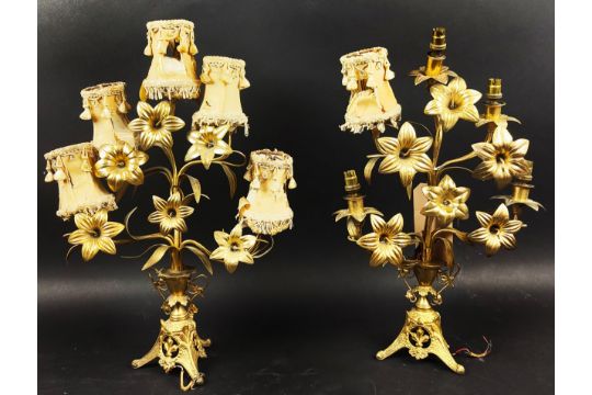 A PAIR OF GILT METAL TABLE LAMPS, French taste, together with a pair of small girandoles. (4) - Image 3 of 14