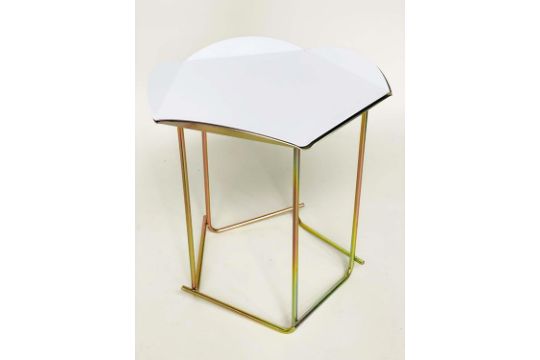 DOKTER AND MISSES TRAY SIDE TABLES, powder coated metal trays on brass supports, 44cm W x 73cm H and - Image 3 of 6