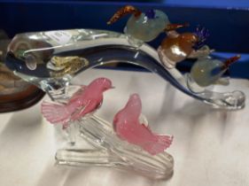 2 MURANO COLOURED GLASS BIRD ORNAMENTS