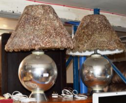 PAIR OF LARGE TABLE LAMPS WITH UNUSUAL FEATHER SHADES