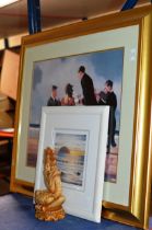 FRAMED VETTRIANO PRINT, 1 OTHER PICTURE & ORIENTAL FIGURINE