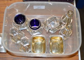 BOX WITH ASSORTED SILVER CRUETS