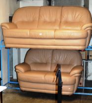 2 PIECE TAN LEATHER LOUNGE SUITE