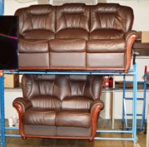 2 PIECE BROWN LEATHER LOUNGE SUITE