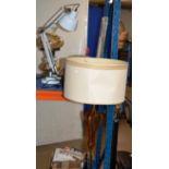 TEAK STANDARD LAMP, ANGLE POISE LAMP & CONVERTED PARAFFIN LAMP