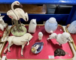 TRAY WITH VARIOUS ANIMAL ORNAMENTS, ROYAL CROWN DERBY DUCK ORNAMENT, ROYAL DOULTON POODLE,