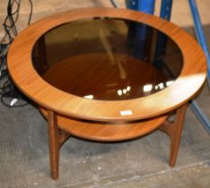 TEAK FINISHED GLASS TOP COFFEE TABLE