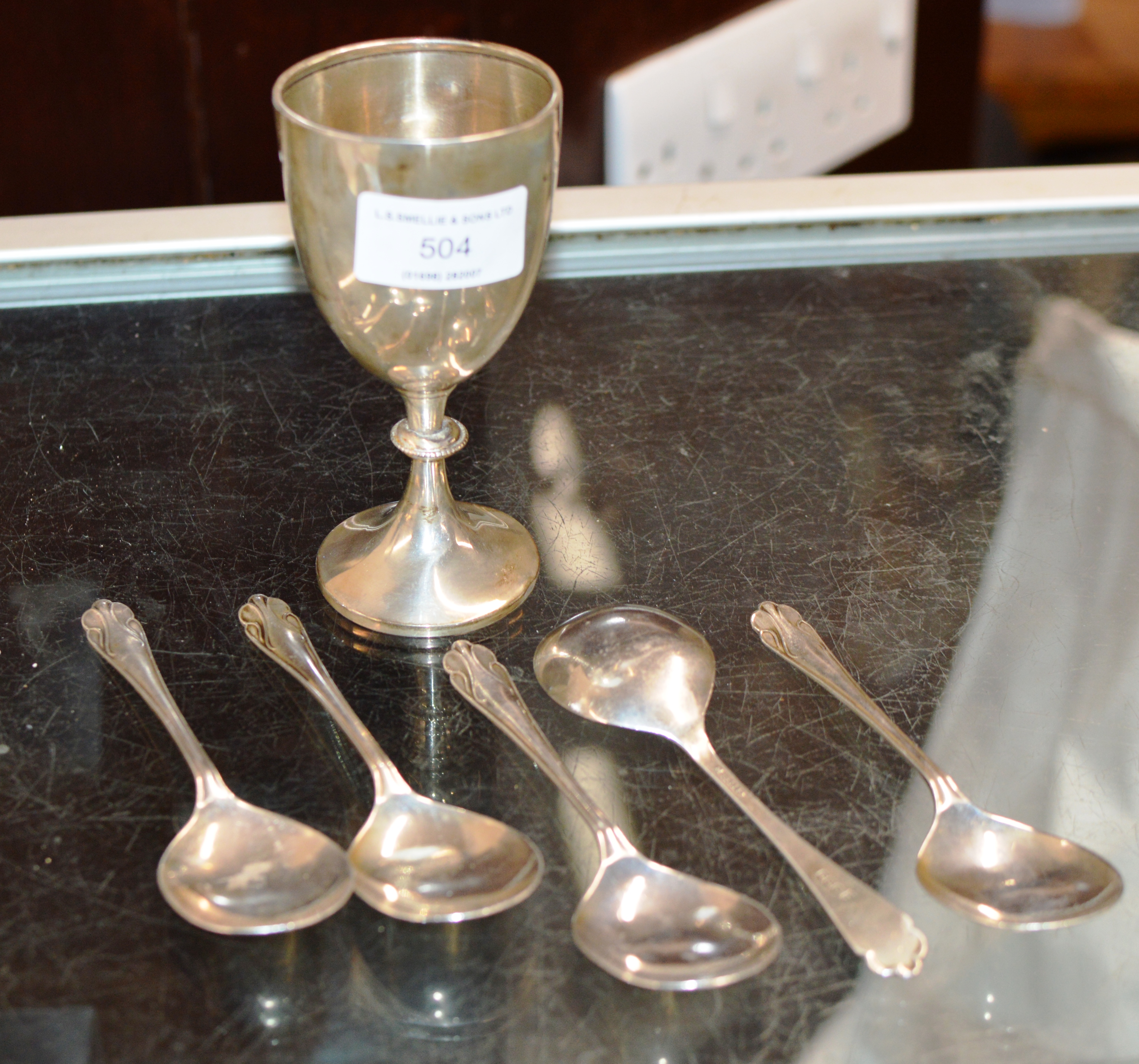 BIRMINGHAM STERLING SILVER CUP & 5 SHEFFIELD STERLING SILVER SPOONS - APPROXIMATE COMBINED
