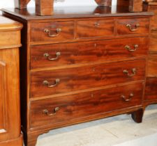 VICTORIAN MAHOGANY 3 OVER 3 CHEST OF DRAWERS WITH BRASS HANDLES