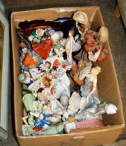 BOX WITH GENERAL CERAMICS, VARIOUS FIGURINE ORNAMENTS, CARLTON DISHES ETC