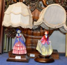 2 OLD ROYAL DOULTON FIGURINE TABLE LAMPS