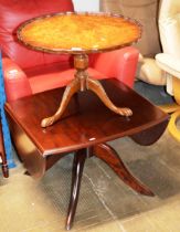 WALNUT OCCASIONAL TABLE & MAHOGANY DROP LEAF TABLE