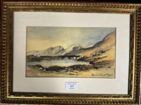 6¼" X 10¾" GILT FRAMED WATERCOLOUR - THE LOCH IN THE HILLS, BY JOHN MACHLACHAN MILNE R.S.A.